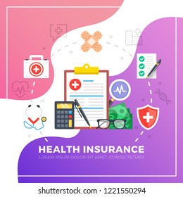 Health insurance. Flat design graphic elements for websites, web banners, web page templates, mobile apps, creative advertising materials and marketing concepts. Modern vector illustration