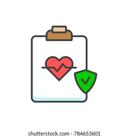 Health insurance flat line colored icon.