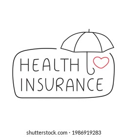 Health insurance. Hand drawn badge. Outline illustration on white background. 