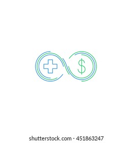 Health insurance, healthcare concept, medical check up, aid charity donation logo, diagnostics services, life coverage icon, linear design