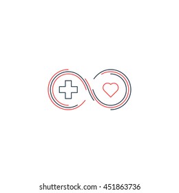 Health Insurance, Healthcare Concept, Medical Check Up, Aid Charity Donation Logo, Diagnostics Services, Life Coverage Icon, Linear Design