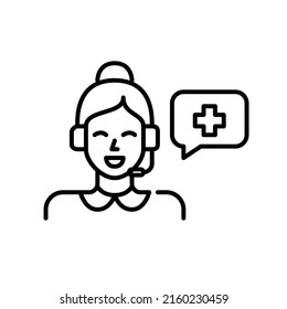 Health Insurance Or Healthcare Provider Hotline Support Worker. Pixel Perfect, Editable Stroke Line Icon