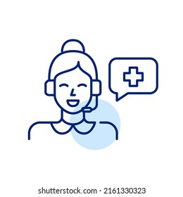 Health Insurance Or Healthcare Provider Hotline Support Worker. Pixel Perfect, Editable Stroke Line Art Icon