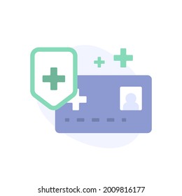 health insurance icon concept, health protection. illustration of identity card, shield, plus symbol. flat cartoon style. vector element design