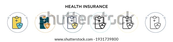 Health insurance icon in filled, thin line, outline\
and stroke style. Vector illustration of two colored and black\
health insurance vector icons designs can be used for mobile, ui,\
web
