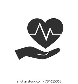 Health insurance icon. Heart in hand vector.