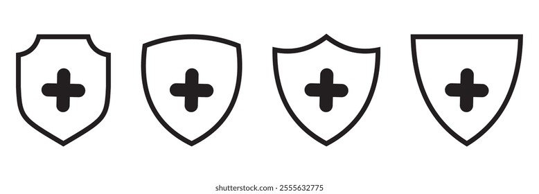 Health insurance icon, Insurance health, medical health protection shield with cross set icons, healthcare medicine protected guard shield concept, safety badge icon, security safeguard label