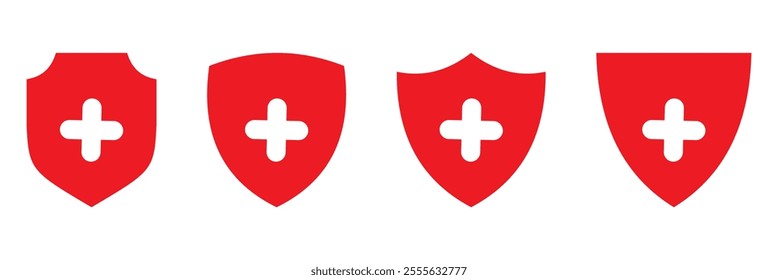 Health insurance icon, Insurance health, medical health protection shield with cross set icons, healthcare medicine protected guard shield concept, safety badge icon, security safeguard label