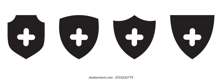 Health insurance icon, Insurance health, medical health protection shield with cross set icons, healthcare medicine protected guard shield concept, safety badge icon, security safeguard label