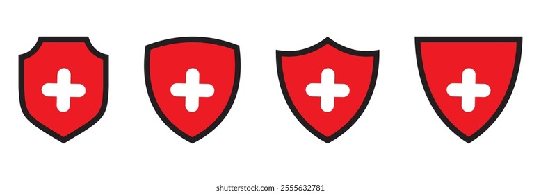 Health insurance icon, Insurance health, medical health protection shield with cross set icons, healthcare medicine protected guard shield concept, safety badge icon, security safeguard label