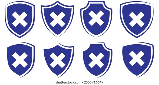 Health insurance icon, medical health protection shield with cross set icons, healthcare medicine protected guard shield. shield cross icon set. vector illustration eps 10.