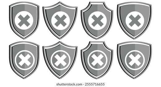 Health insurance icon, medical health protection shield with cross set icons, healthcare medicine protected guard shield. shield cross icon set. vector illustration eps 10.