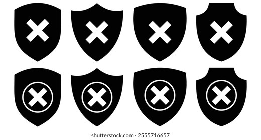 Health insurance icon, medical health protection shield with cross set icons, healthcare medicine protected guard shield. shield cross icon set. vector illustration eps 10.