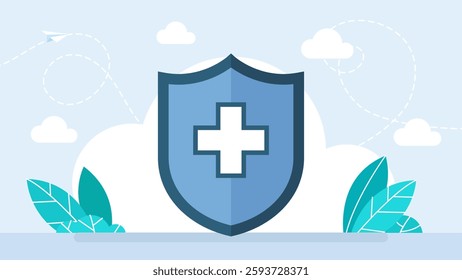 Health insurance icon, Insurance health, medical health protection. Security. Protection. Shield. Safety system. Healthcare. Health insurance. Medical shield. Guard badge. Vector Illustration