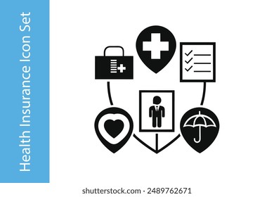 Health and Insurance Icon Set with editable vector collection.