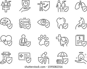 Health insurance icon set. Included icons as emergency, secure, risk management, protection, healthcare and more.