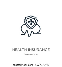 Health insurance icon. Thin linear health insurance outline icon isolated on white background from insurance collection. Line vector sign, symbol for web and mobile