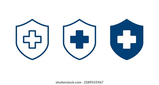 Health insurance icon vector. Healthcare medicine protected guard shield concept. Insurance health document icon. Security safeguard label