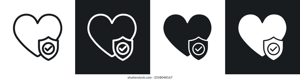 Health insurance icons pack in black and white filled and outlined versions.