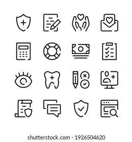 Health insurance icons. Vector line icons. Simple outline symbols set