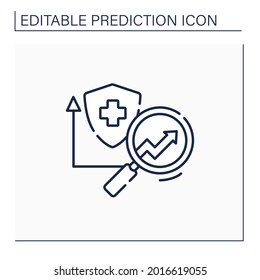 Health insurance line icon. Healthcare predictive analytics. Insurance research. Automatic optimization.Business predicting concept.Isolated vector illustration.Editable stroke