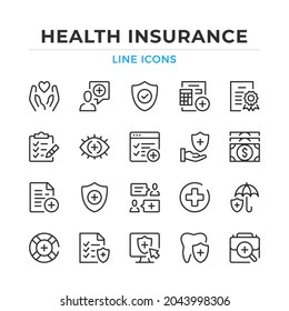 Health insurance line icons set. Modern outline elements, graphic design concepts, simple symbols collection. Vector line icons