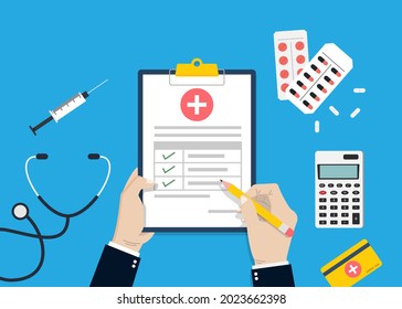 Health insurance for medical protection, medical insurance concept vector illustration