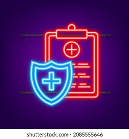 Health insurance. Medical protection, medical insurance concepts. Flat design. Neon style. Vector stock illustration