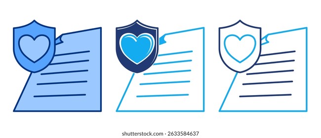 Health Insurance Options icon represented by shield, love, paper Blue, Dualline, Dualtone style.