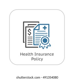 Health Insurance Policy Icon. Flat Design. Isolated Illustration. Several Documents Necessary To Obtain Insurance. Insurance Policy With A Wax Seal.