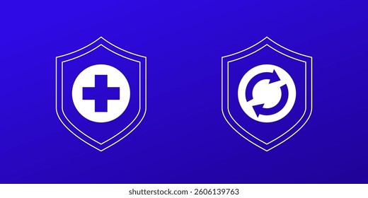 Health insurance renewal icons with shield and medical cross
