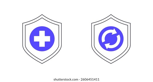 Health insurance renewal icons with shields