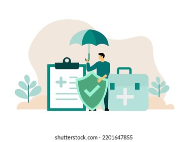 Health insurance. Shield protection for family flat vector illustration. Health and life insurance concept for banner, website design or landing web page