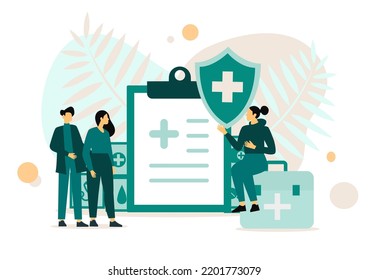 Health insurance. Shield protection for family flat vector illustration. Health and life insurance concept for banner, website design or landing web page