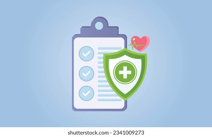 health insurance with shield.modern logotype graphic design element isolated.on blue background.Vector Design Illustration.