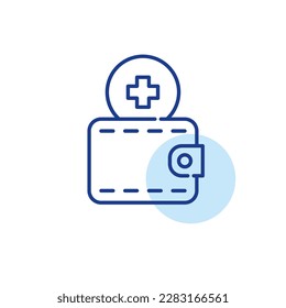 Health insurance shopping. Cross symbol in a wallet. Pixel perfect, editable stroke line design icon