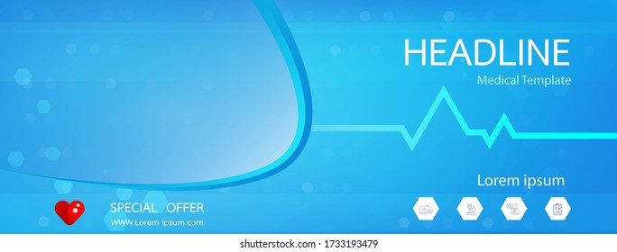 Health insurance vector banner with icon.Template design with concept and idea for healthcare technology, health, science and research.