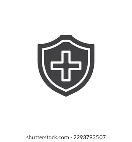 Health insurance vector icon. filled flat sign for mobile concept and web design. Shield with medical cross glyph icon. Symbol, logo illustration. Vector graphics