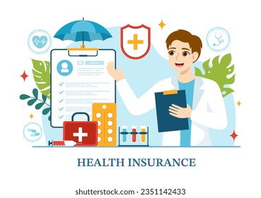 Health Insurance Vector Illustration with Medical Document Form for Healthcare Protection Service in Flat Cartoon Hand Drawn Background Templates