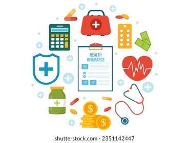Health Insurance Vector Illustration with Medical Document Form for Healthcare Protection Service in Flat Cartoon Hand Drawn Background Templates