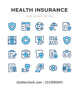 Health insurance vector line icons set. Thin line design. Outline graphic elements, simple stroke symbols. Health insurance icons