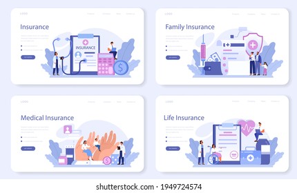 Health insurance web banner or landing page set. Idea of security