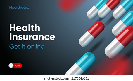 	
Health Insurance web banner template. Get online insurance. Vector Illustration