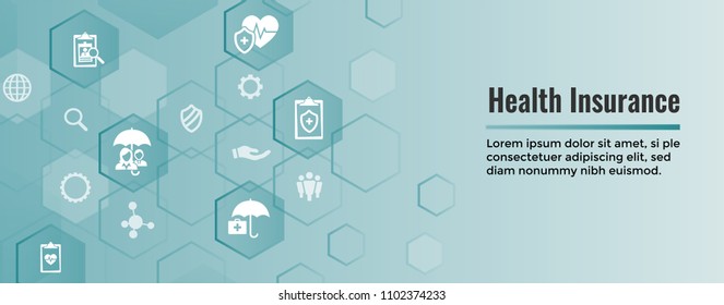 Health insurance Web Banner w Umbrella icon set with medical icons 