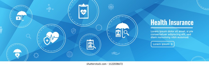 Health insurance Web Banner w Umbrella icon set with medical icons 