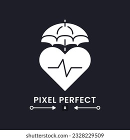 Health insurance white solid desktop icon. Medical coverage plan. Healthcare protection. Pixel perfect, outline 2px. Silhouette symbol for dark mode. Glyph pictogram. Vector isolated image