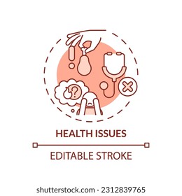 Health issues red concept icon. Healthcare service. Mental disorder. Low income. Limited access. High cost. Medical bill abstract idea thin line illustration. Isolated outline drawing. Editable stroke