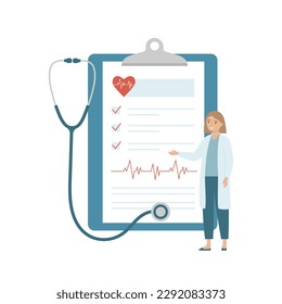 Health isurance, medical insurence. Heart disease diagnostic. Medicine and healthcare concept. Isolated vector illustration 
