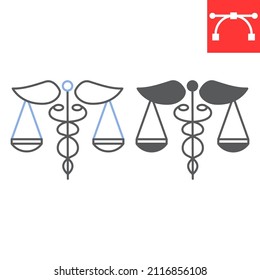 Health Law Line And Glyph Icon, Medicine And Justice, Caduceus Scale Vector Icon, Vector Graphics, Editable Stroke Outline Sign, Eps 10.