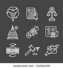 Health Laws And Legal Icon Set | Various Aspects Of The Legal System